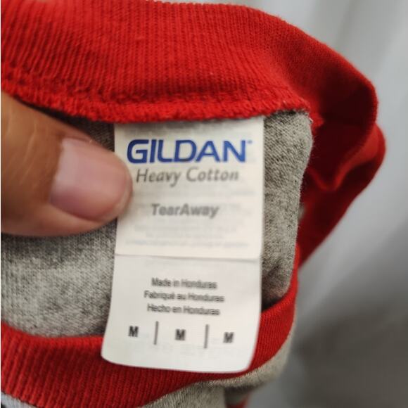 Gildan Red Heather Gray "There's No Crying in Baseball" Henley, M - Picture 5 of 8